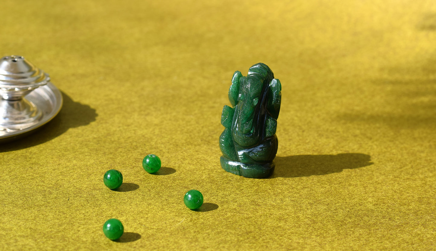 Green Jade Lord Ganesh Idol | Attracts Luck & Abundance