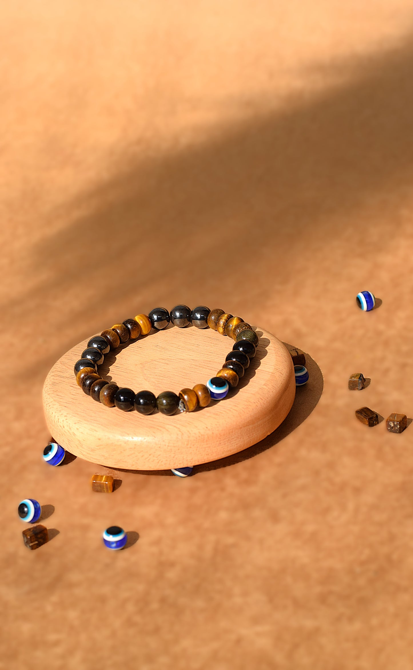 Triple Protection Bracelet | Black Obsidian, Tiger Eye, Hematite & Evil Eye for Ultimate Protection