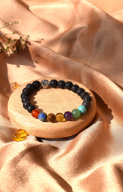 7 Chakra Lava Stone Bracelet | Balances Energy, Grounding & Spiritual Healing