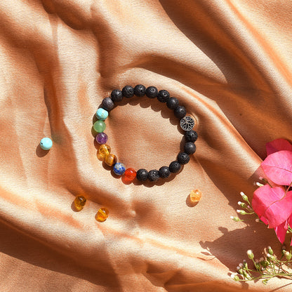 7 Chakra Lava Stone Bracelet | Balances Energy, Grounding & Spiritual Healing