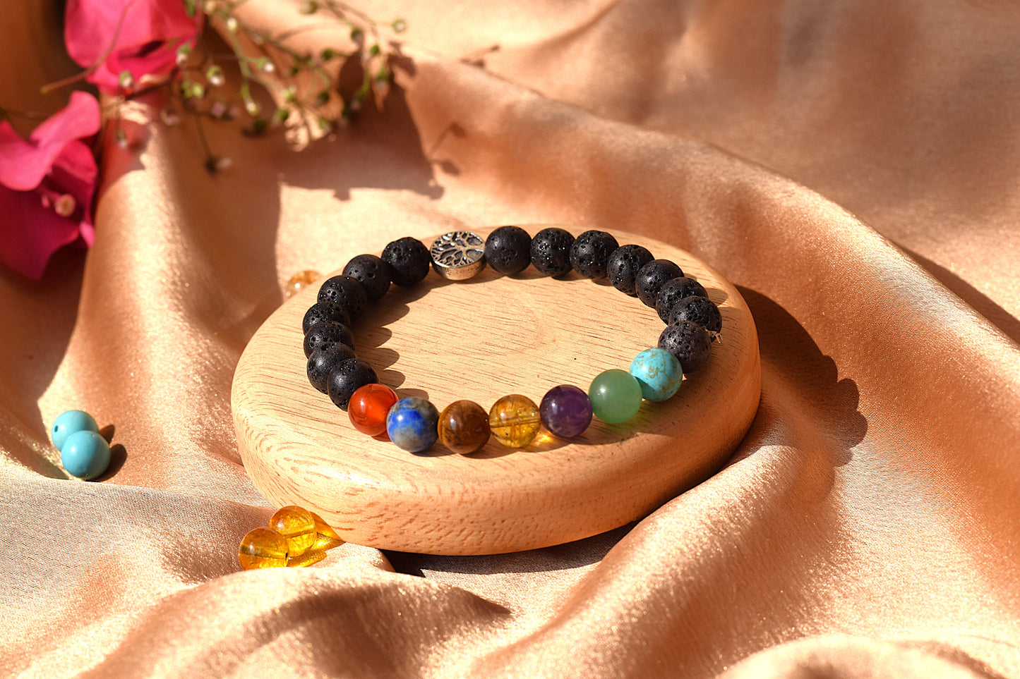 7 Chakra Lava Stone Bracelet | Balances Energy, Grounding & Spiritual Healing