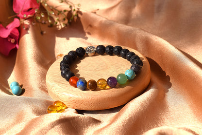 7 Chakra Lava Stone Bracelet | Balances Energy, Grounding & Spiritual Healing