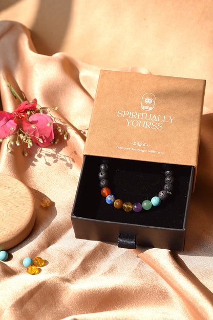 7 Chakra Lava Stone Bracelet | Balances Energy, Grounding & Spiritual Healing