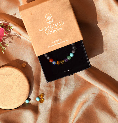 7 Chakra Lava Stone Bracelet | Balances Energy, Grounding & Spiritual Healing