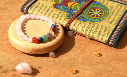 7 Chakra Rose Quartz Bracelet | Attracts Love & Aligns Energy Centers