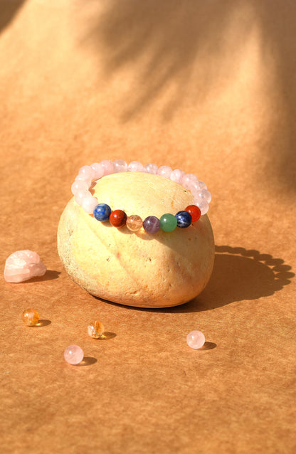 7 Chakra Rose Quartz Bracelet | Attracts Love & Aligns Energy Centers