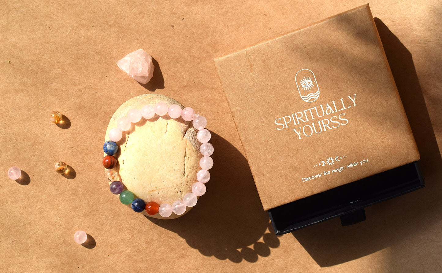 7 Chakra Rose Quartz Bracelet | Attracts Love & Aligns Energy Centers