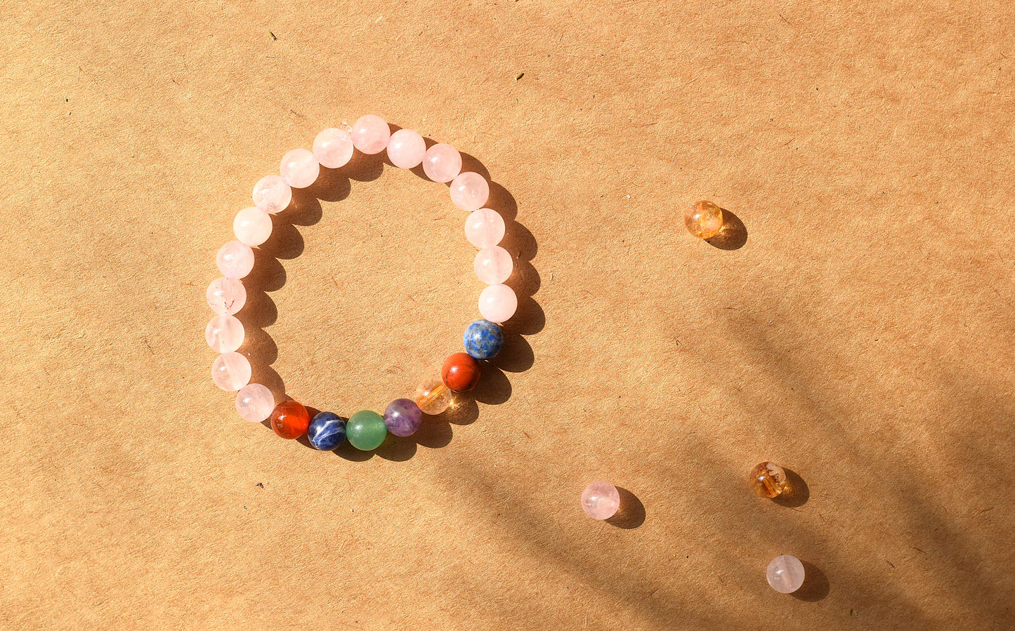 7 Chakra Rose Quartz Bracelet | Attracts Love & Aligns Energy Centers
