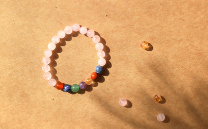 7 Chakra Rose Quartz Bracelet | Attracts Love & Aligns Energy Centers