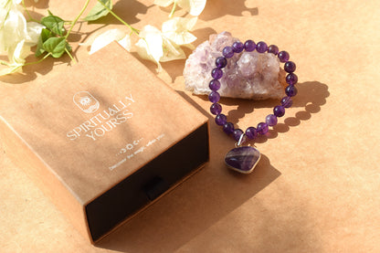 Amethyst Heart Crystal Bracelet | Enhances Peace & Intuition