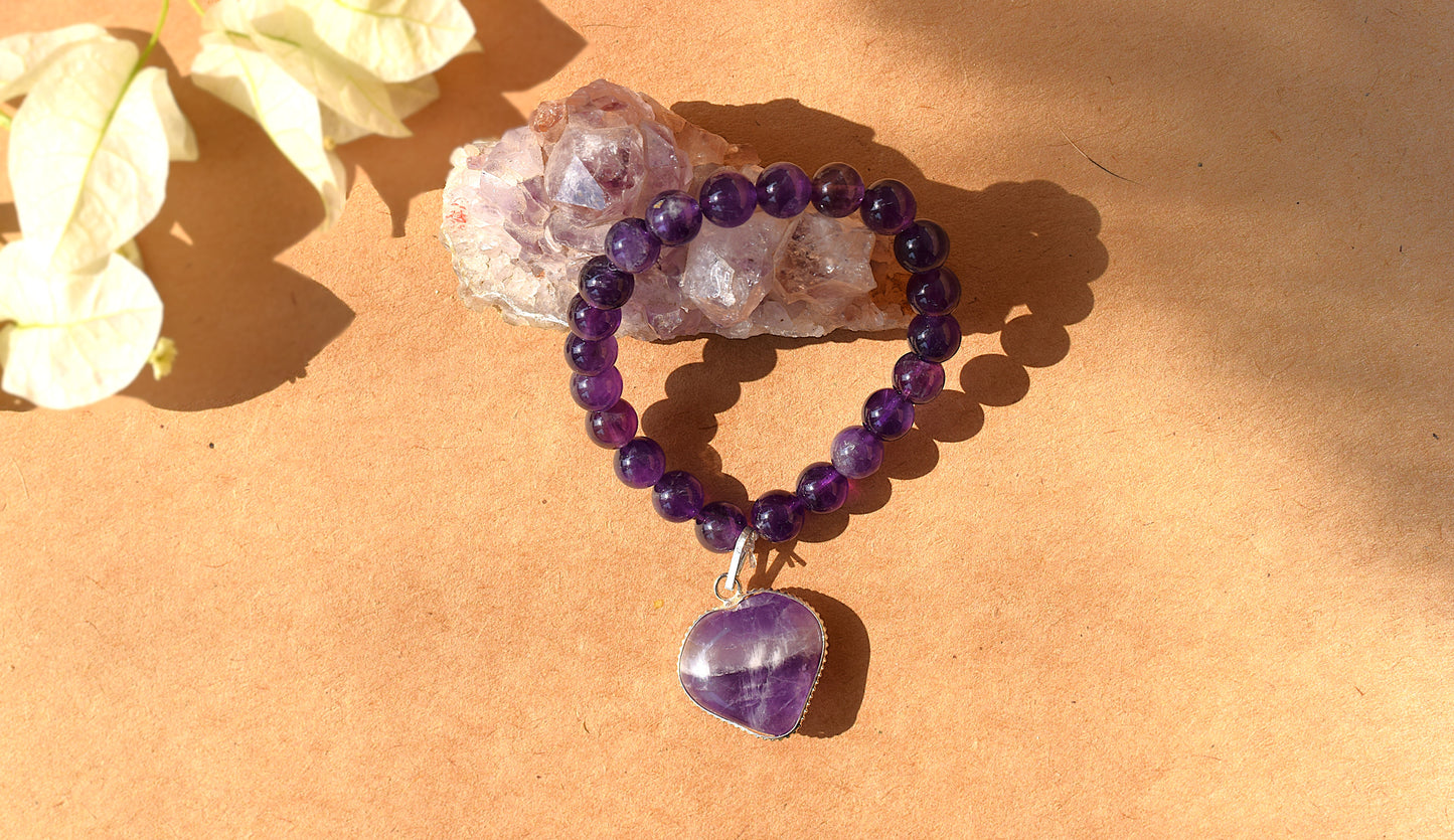 Amethyst Heart Crystal Bracelet | Enhances Peace & Intuition