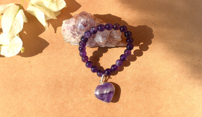 Amethyst Heart Crystal Bracelet | Enhances Peace & Intuition