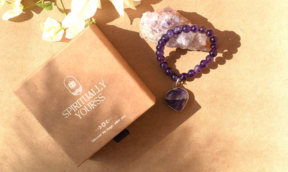 Amethyst Heart Crystal Bracelet | Enhances Peace & Intuition