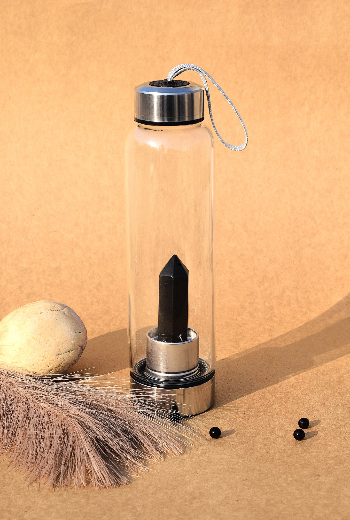 Black Obsidian Crystal Water Bottle | Detox, Protection & Energy Balance