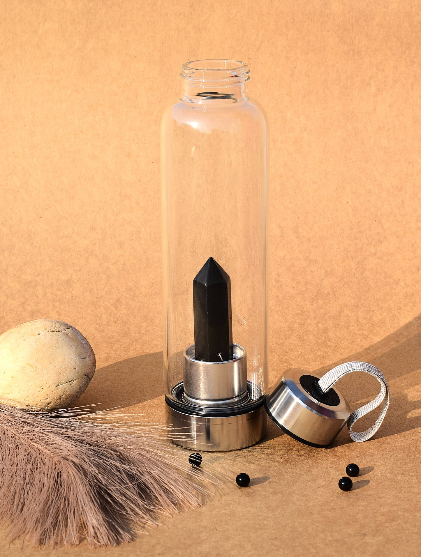 Black Obsidian Crystal Water Bottle | Detox, Protection & Energy Balance