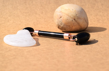 Black Obsidian Face Roller & Gua Sha Set | Deep Cleansing & Glow Boost