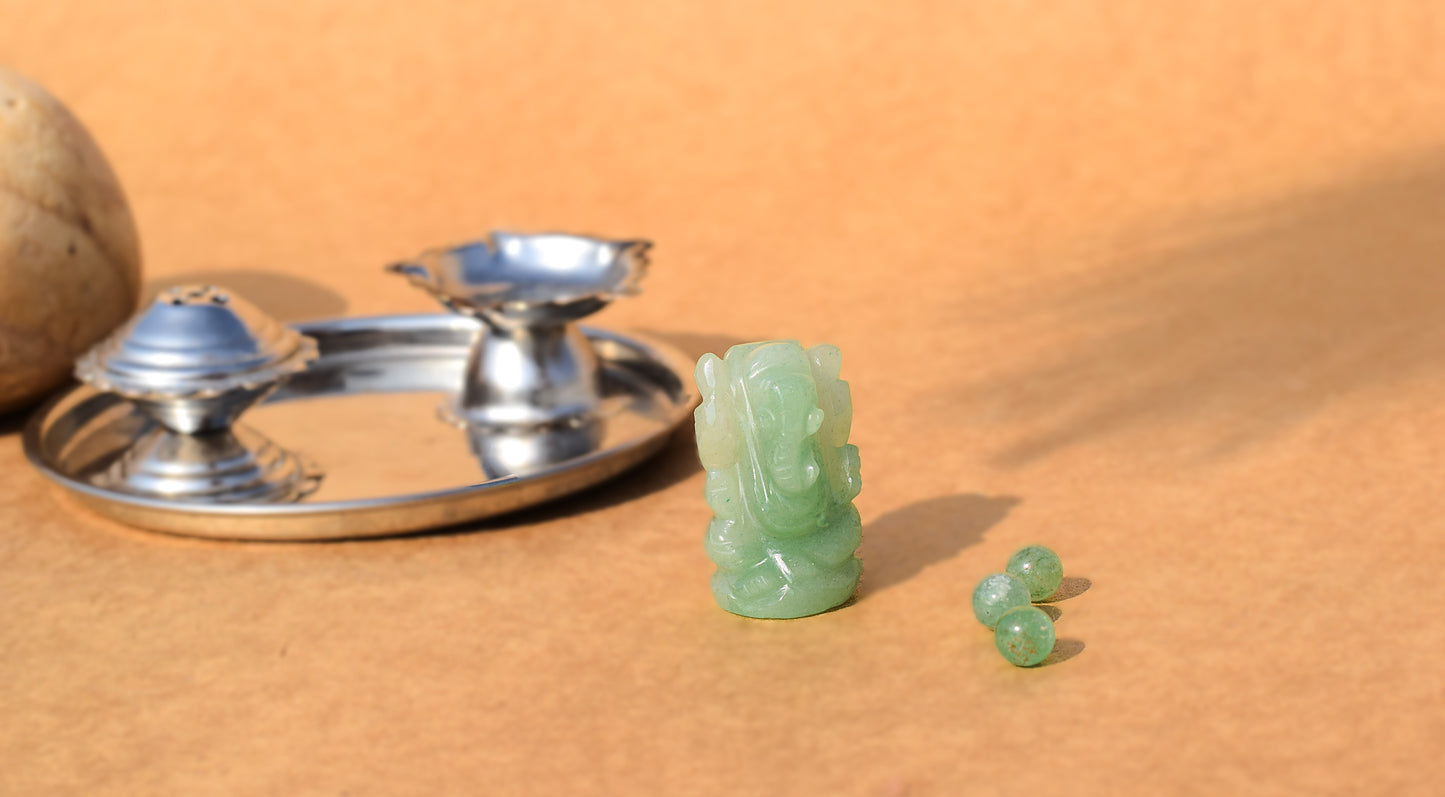 Green Aventurine Lord Ganesha Idol | Manifests Good Fortune & Prosperity