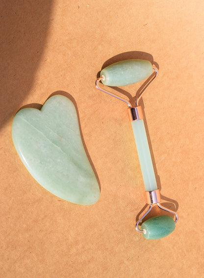 Green Aventurine Face Roller & Gua Sha Set | Hydration Boost & Stress Relief