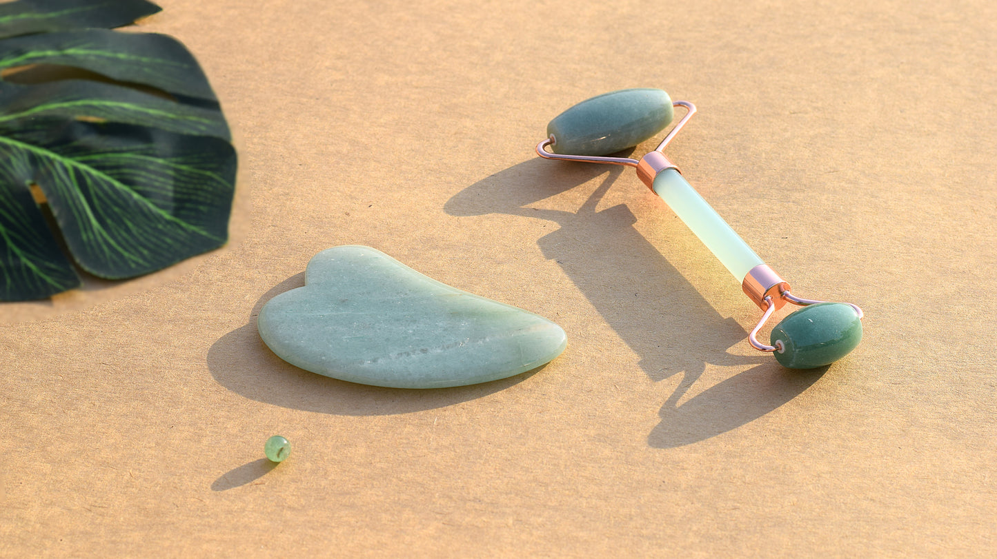 Green Aventurine Face Roller & Gua Sha Set | Hydration Boost & Stress Relief