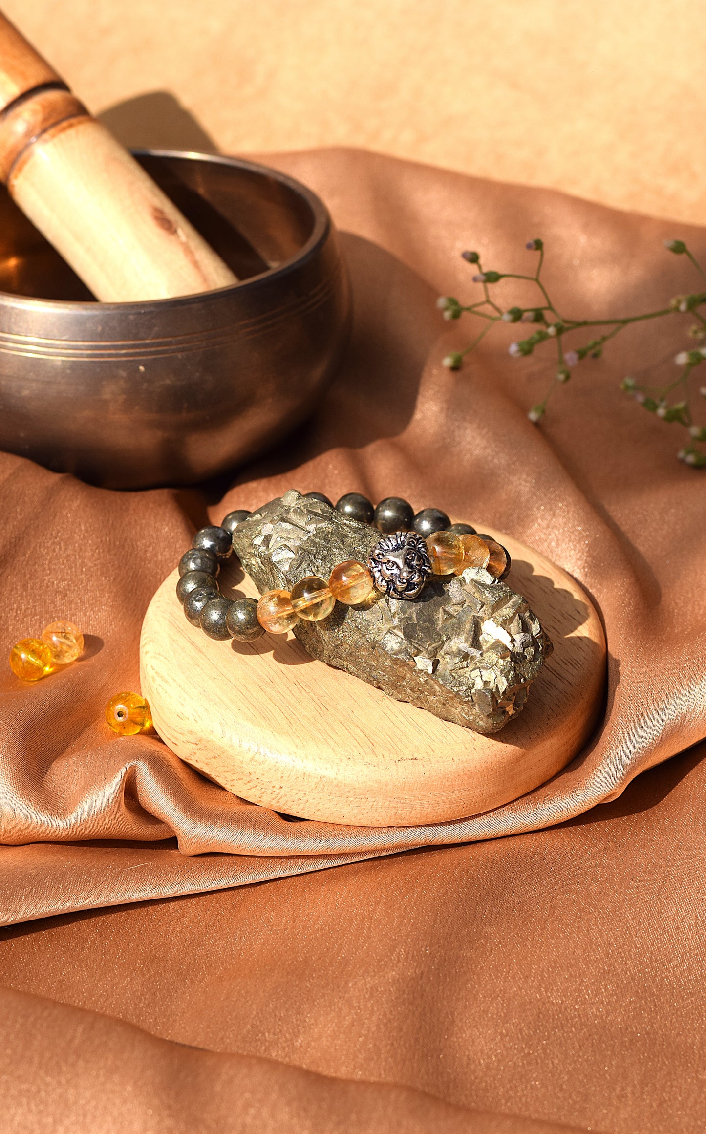 Citrine & Pyrite Lion Charm Bracelet | Power, Success & Financial Growth