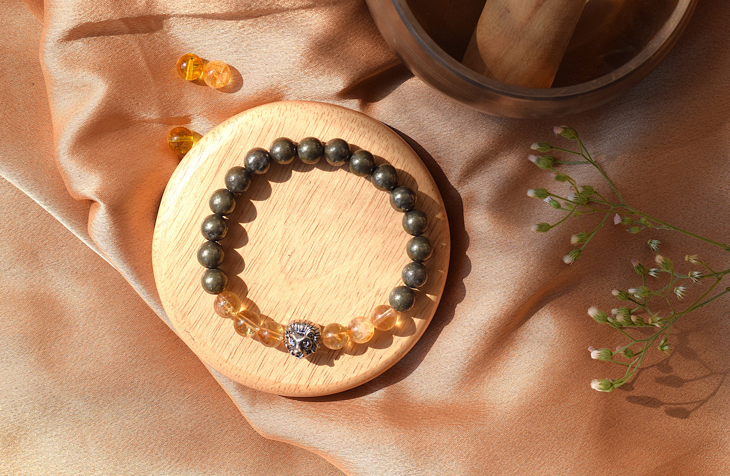 Citrine & Pyrite Lion Charm Bracelet | Power, Success & Financial Growth