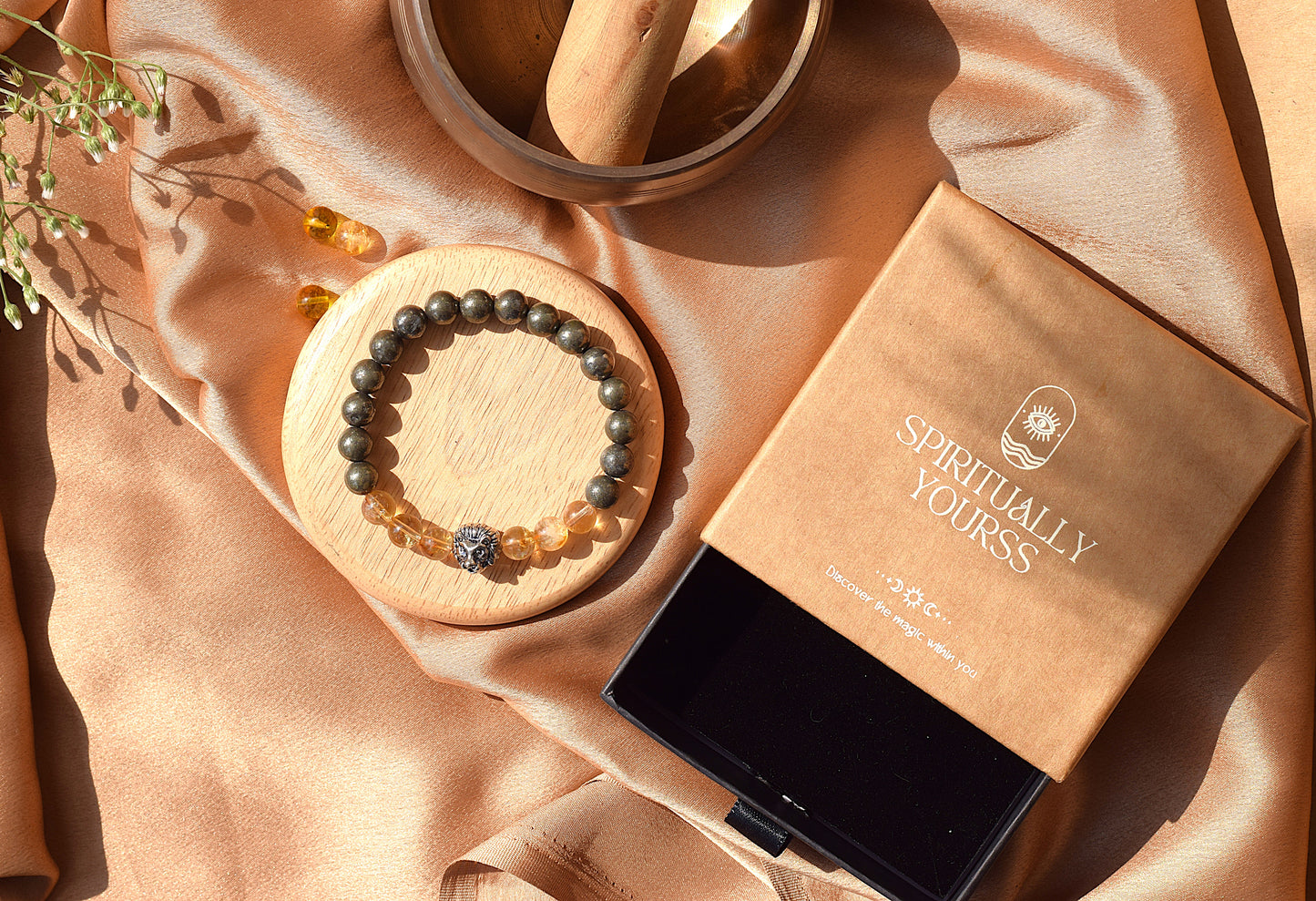 Citrine & Pyrite Lion Charm Bracelet | Power, Success & Financial Growth