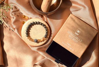 Citrine & Pyrite Lion Charm Bracelet | Power, Success & Financial Growth