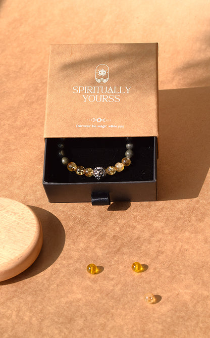 Citrine & Pyrite Lion Charm Bracelet | Power, Success & Financial Growth