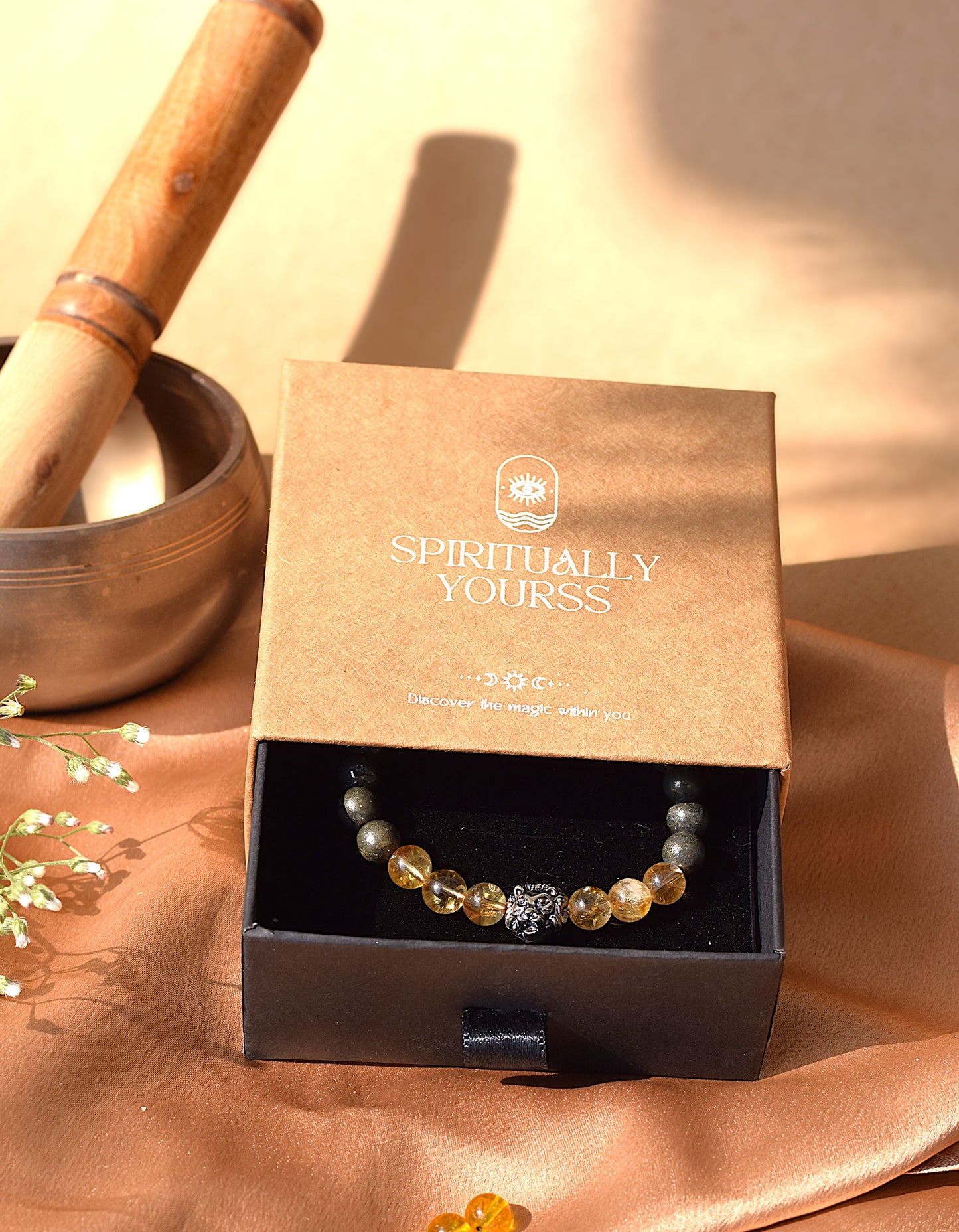 Citrine & Pyrite Lion Charm Bracelet | Power, Success & Financial Growth