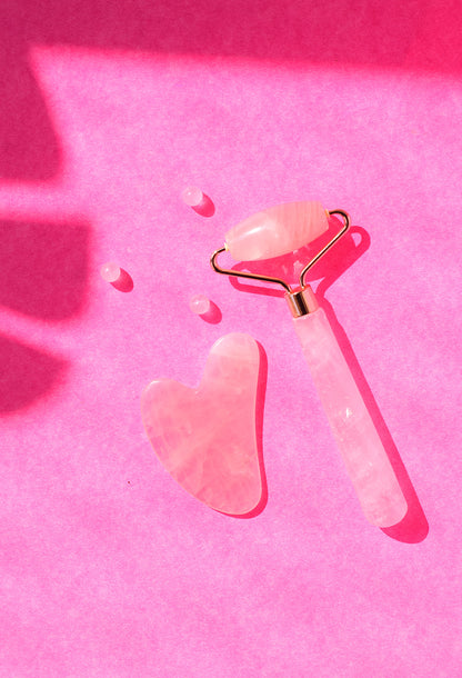 Rose Quartz Face Roller & Gua Sha Set | Skin Tightening & Glow
