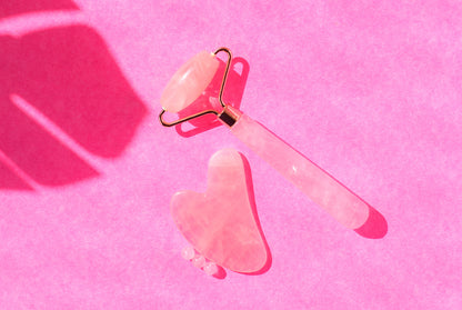 Rose Quartz Face Roller & Gua Sha Set | Skin Tightening & Glow