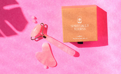 Rose Quartz Face Roller & Gua Sha Set | Skin Tightening & Glow