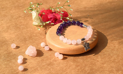 Rose Quartz & Amethyst Butterfly Bracelet | Enhances Love, Joy & Positive Energy