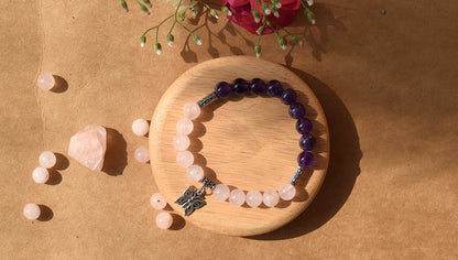 Rose Quartz & Amethyst Butterfly Bracelet | Enhances Love, Joy & Positive Energy
