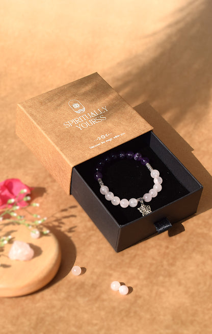 Rose Quartz & Amethyst Butterfly Bracelet | Enhances Love, Joy & Positive Energy