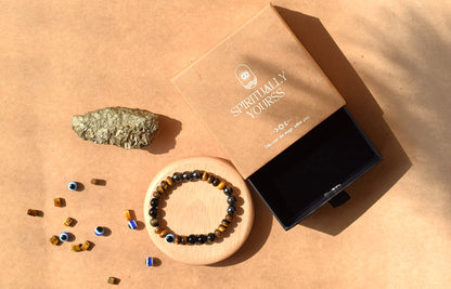 Triple Protection Bracelet | Black Obsidian, Tiger Eye, Hematite & Evil Eye for Ultimate Protection