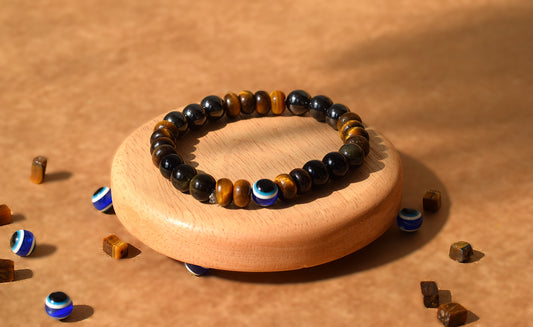 Triple Protection Bracelet | Black Obsidian, Tiger Eye, Hematite & Evil Eye for Ultimate Protection